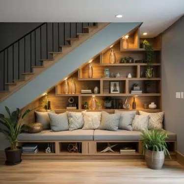 Wooden Staircase Bookshelf Unit